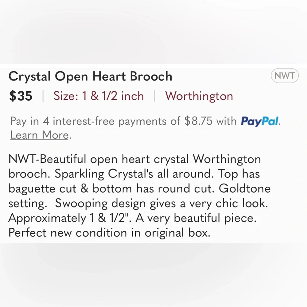 Crystal Open Heart Brooch - Picture 8 of 8